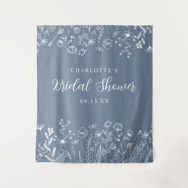 Floral Bridal Shower Backdrop Tapestry (Front)