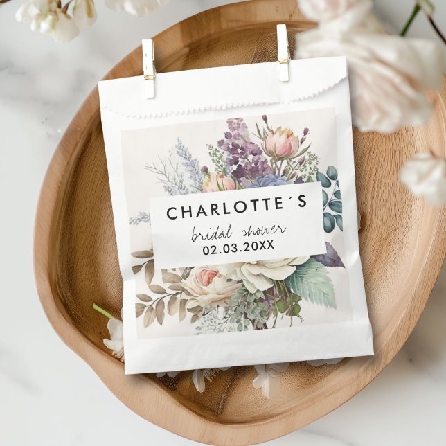 Floral Bridal Shower Favour Bag (Modern Flower Bridal Shower Favor Bag with your name and date.)