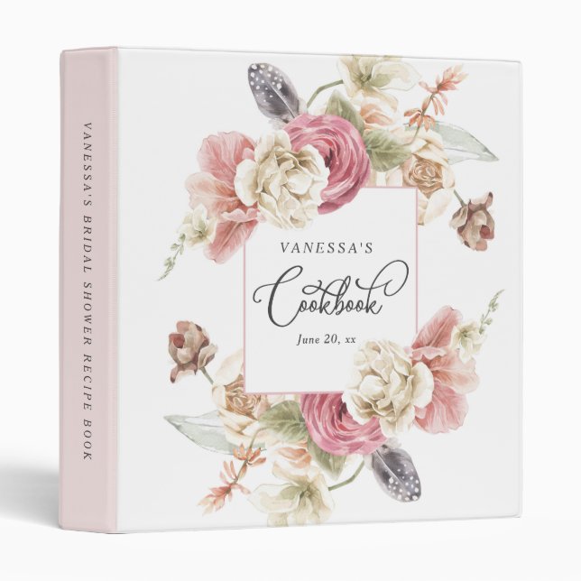 Floral bridal shower gift, personalized cookbook binder (Front/Spine)