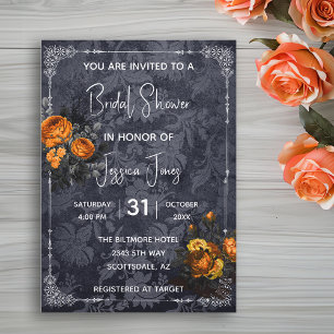 Floral Bridal Shower Halloween Orange Rose Invitation