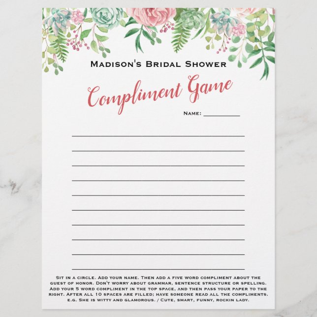 Floral Bridal Shower Icebreaker 💕 5 Word Fun  (Front)