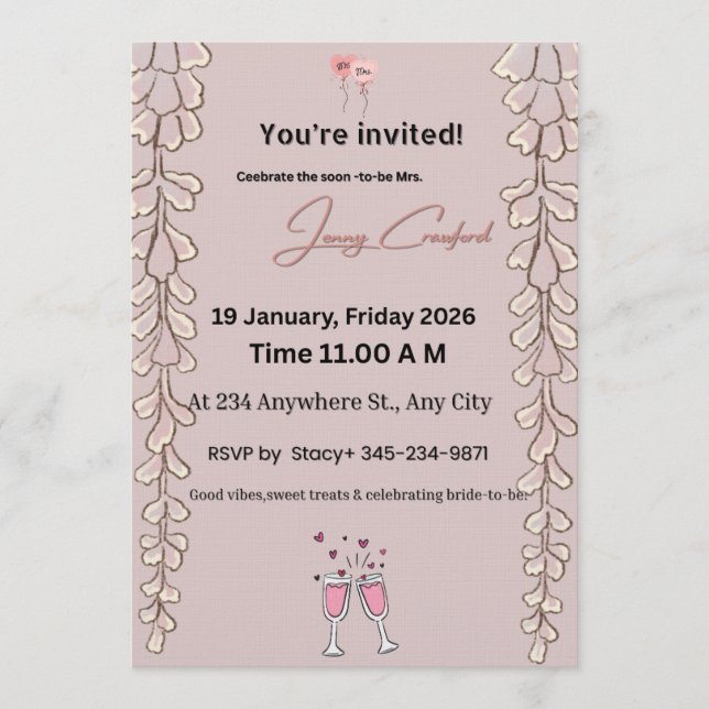 Floral Bridal Shower Invitation | Custom Name & De (Front)
