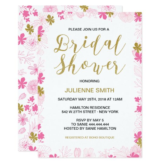 Floral Bridal Shower Invitations | Gold and Pink