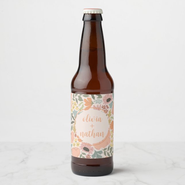 Floral Bridal Shower or Wedding Personalized Beer Bottle Label (Front)