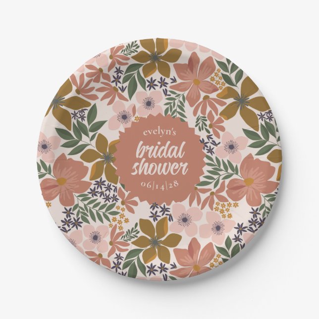 Floral Bridal Shower or Wedding Personalized Paper Plate (Front)