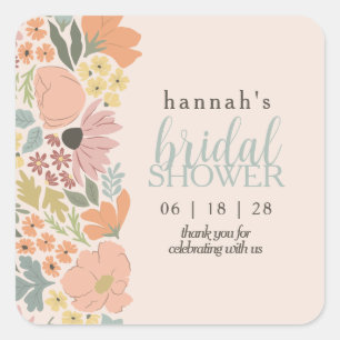 Floral Bridal Shower or Wedding Square Sticker