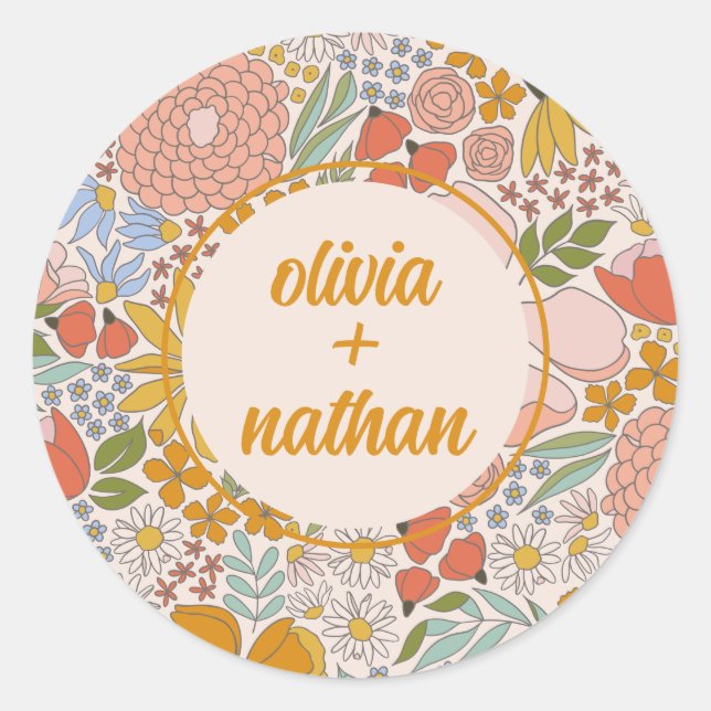 Floral Bridal Shower Personalized  Classic Round Sticker (Front)