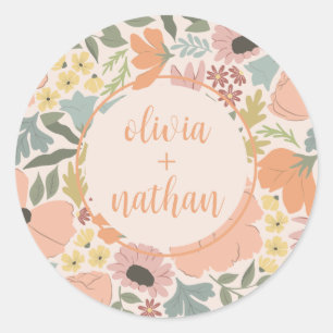 Floral Bridal Shower Personalized  Classic Round Sticker