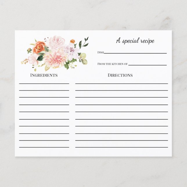 Floral Bridal Shower Recipe card (Front)
