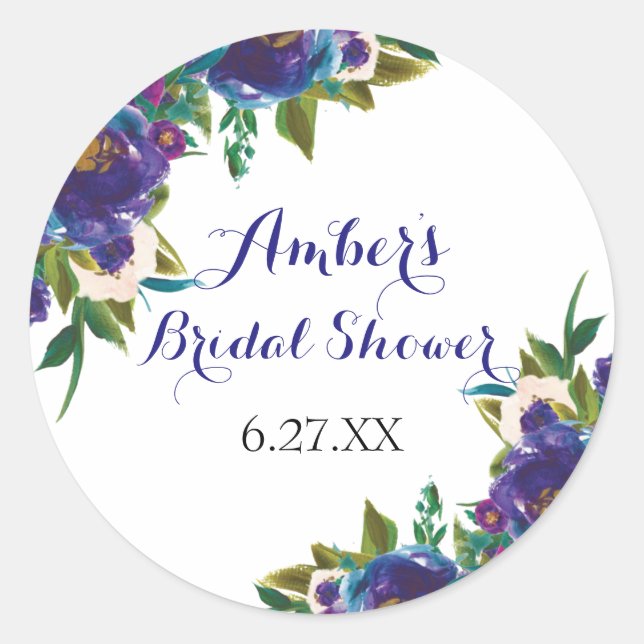 Floral Bridal Shower Round Stickers (Front)