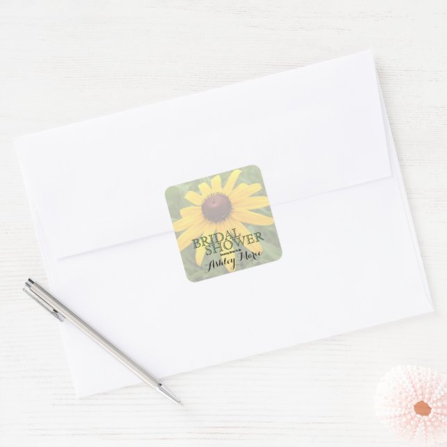 Floral Bridal Shower Single Rudbeckia Photograph Square Sticker (Envelope)