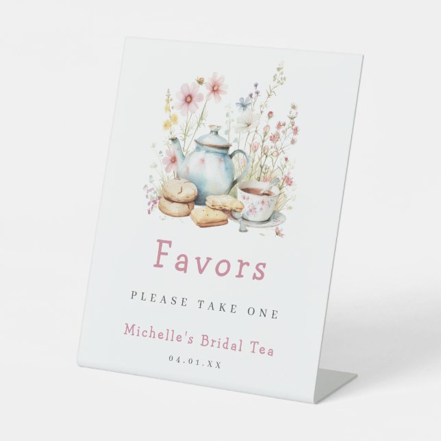 Floral Bridal Shower Tea Party Favour Pedestal Sign (Front)