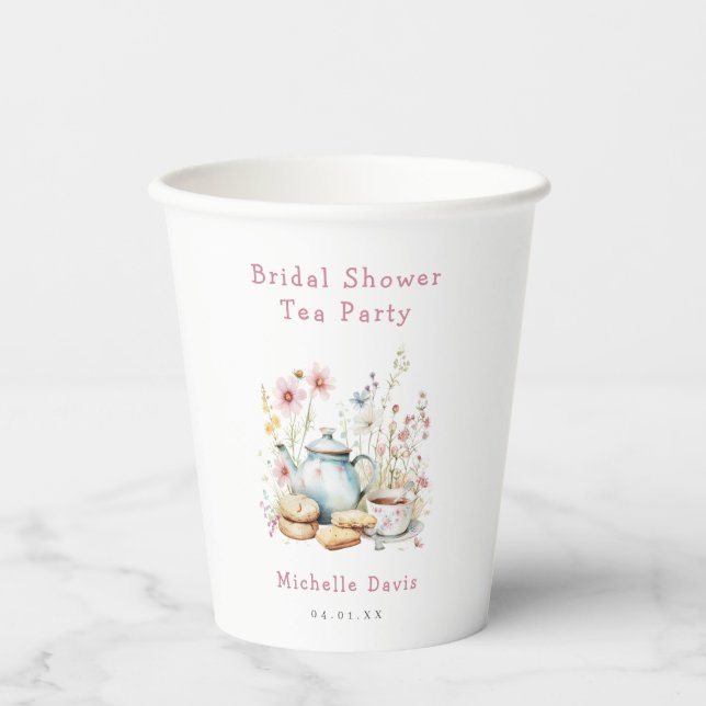 Floral Bridal Shower Tea Party Paper Cups (Front)