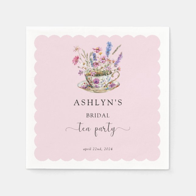 Floral Bridal Shower Tea Party Paper Napkins (Front)