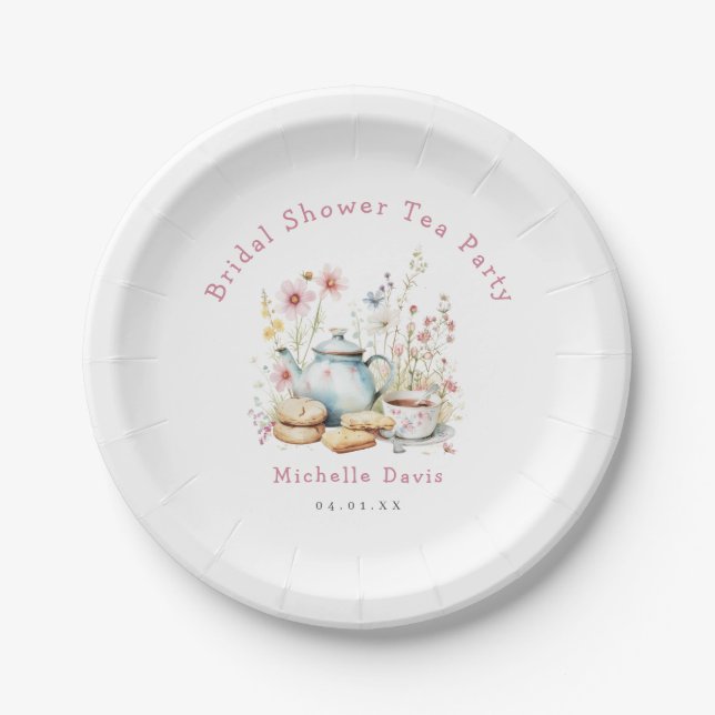 Floral Bridal Shower Tea Party Paper Plate (Front)