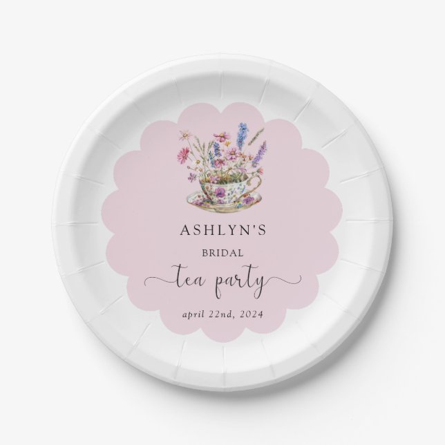 Floral Bridal Shower Tea Party Paper Plates (Front)