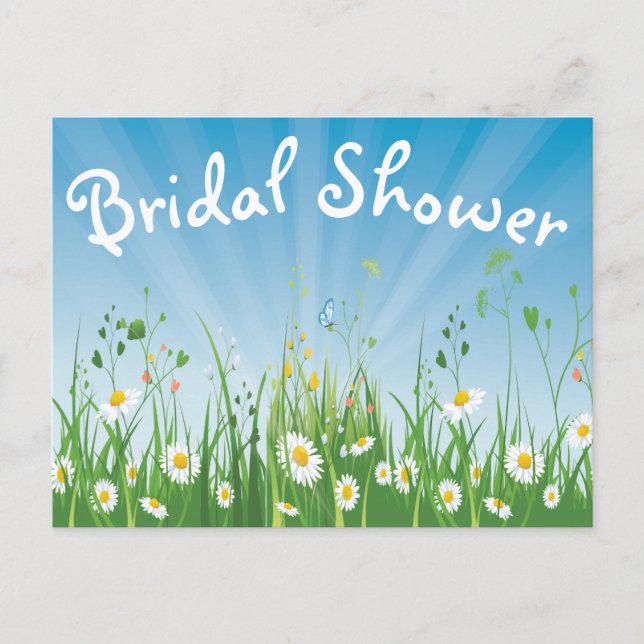 Floral Bridal Shower White Daisy Blue Invitation Postcard (Front)