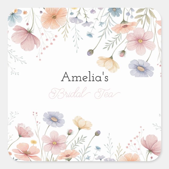 Floral Bridal Tea Invitation Spring Garden Party Square Sticker (Front)