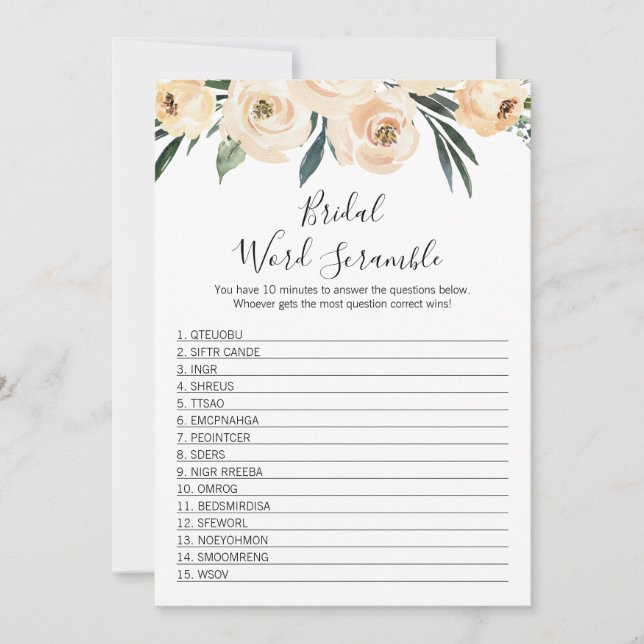 Floral Bridal Word Scramble Bride Shower Game Invitation (Front)