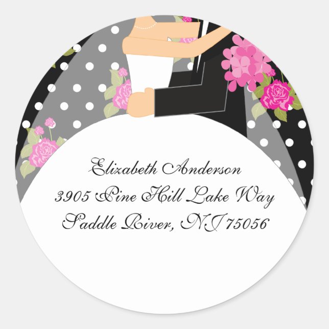 Floral Bride & Groom Address Sticker Pink (Front)
