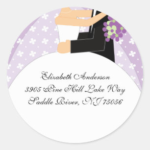 Floral Bride & Groom Address Sticker Purple