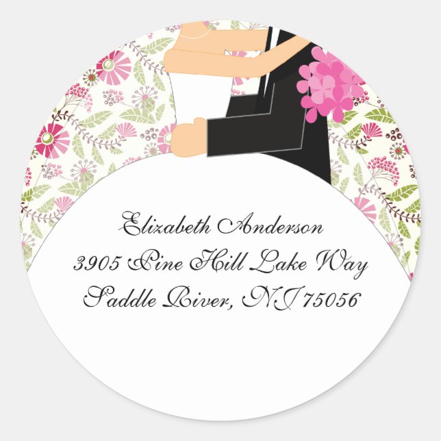 Floral Bride & Groom Address Sticker Turquoise (Front)