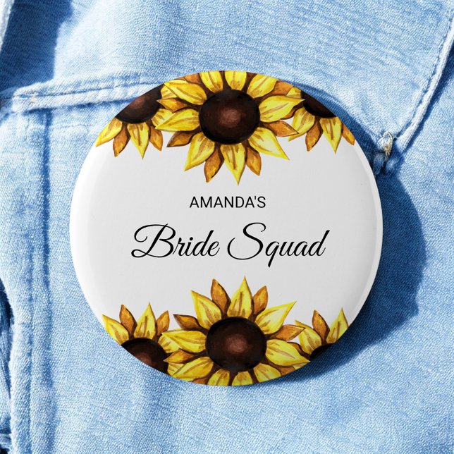 Floral Bride Squad Sunflower Yellow White Wedding 2 Inch Round Button (Creator Uploaded)