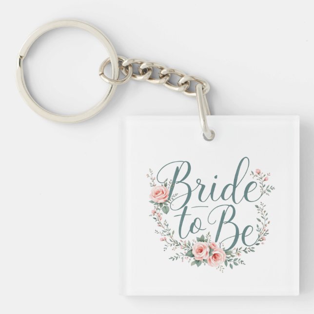 Floral Bride to Be Paper Plates, Blush Pink Roses  Keychain (Front)