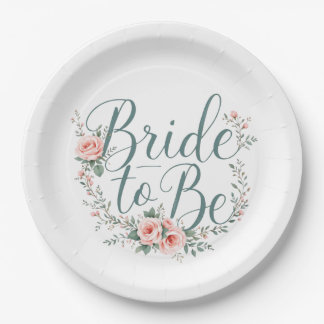 Floral Bride to Be Paper Plates, Blush Pink Roses  Paper Plate