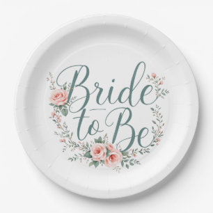 Floral Bride to Be Paper Plates, Blush Pink Roses  Plate