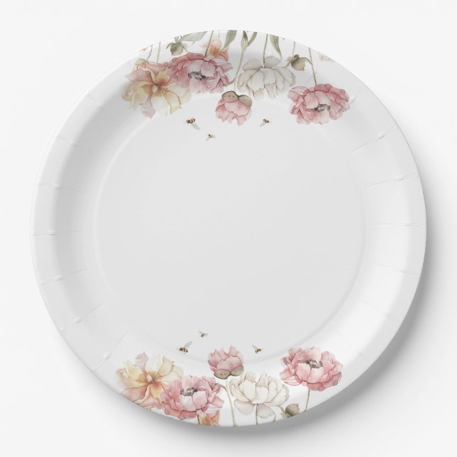 Floral Bride to Bee Bridal Shower Paper Plates (Front)