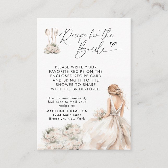 Floral Bride Utensils Bridal Shower Recipe Request Enclosure Card (Front)