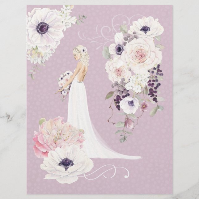 Floral Bride Wedding Scrapbook Paper (Front)