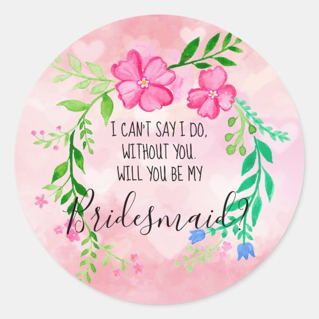 Floral Bridesmaid Classic Round Sticker (Front)