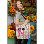 Floral Bridesmaid Keepsake Tote Bag, personalized<br><div class="desc">Pretty rustic pink floral wooden plank Tote Bag
Personalized on both sides with your name and initial.</div>