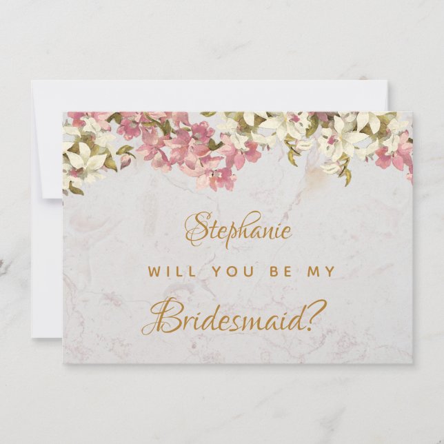 Floral Bridesmaid Proposal Pink Orchid Marble Card (Front)