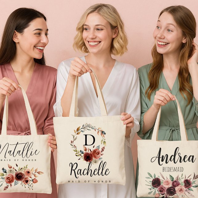 Floral Bridesmaid Tote with Personalized Texts Bag (Creator Uploaded)