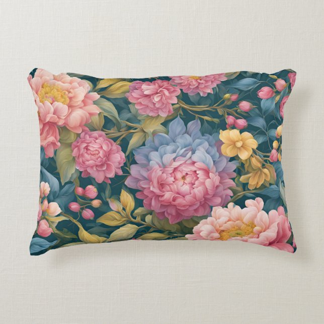 Floral Bright Colourful Flowers Accent Pillow (Front)