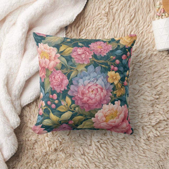 Floral Bright Colourful Flowers Throw Pillow (Blanket)