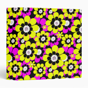 Floral bright neon pattern crimson and yellow flow binder