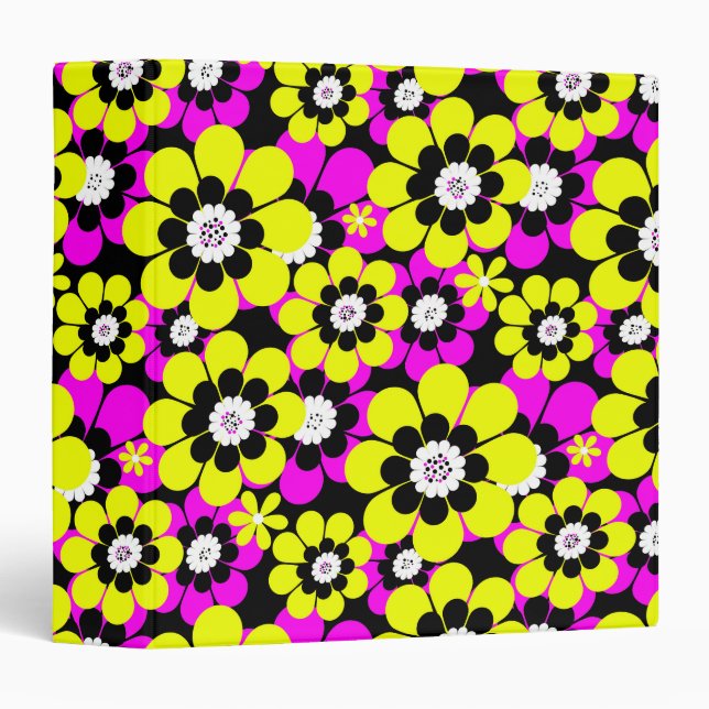 Floral bright neon pattern crimson and yellow flow binder (Front/Spine)