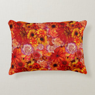Floral Bright Rojo Bouquet Rich Red Hot Daisies Accent Pillow