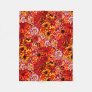Floral Bright Rojo Bouquet Rich Red Hot Daisies Fleece Blanket
