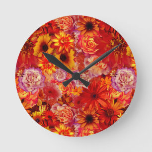 Floral Bright Rojo Bouquet Rich Red Hot Daisies Round Clock