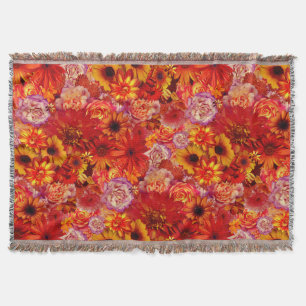 Floral Bright Rojo Bouquet Rich Red Hot Daisies Throw Blanket