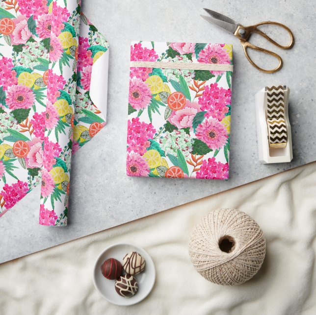 Floral bright summer fruit garden party  wrapping paper (Crafts)