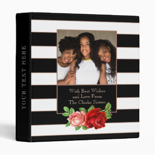 Floral Bronze Black & White Stripe - Custom Photo Binder
