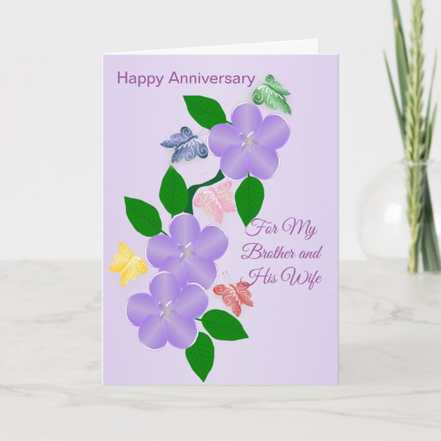 Floral Brother And Wife Personalised Anniversary Card (Front)