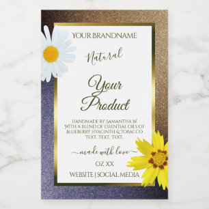 Floral Brown and Blue Glitter White Product Labels