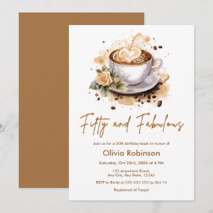 Floral Brown Coffee Themed 50th Birthday  Invitation